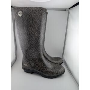 Ugg Rain Boots Size 7 Knee High Women's Gray Cable Knit Pattern Rubber